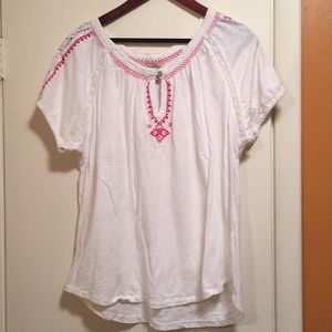 Lucky Brand, white & pink top, size L